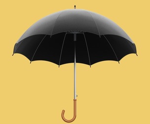 AUTO OPEN BLACK UMBRELLA FOLDABLE CLASSIC WOODEN J STICK HANDLE
