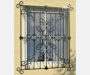 Wrought iron grating on the window
