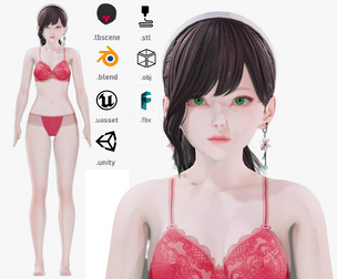 Lingerie clothes 0003 - UE5 - Unity - Blender - Animated - Realistic Female Character