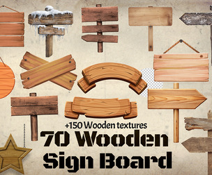70 Wooden Signboards, Rustic Wood Natural Textures, Hanging Wood Board Sign PNG