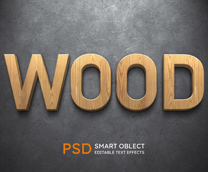 Wood PSD fully editable text effect. Layer style PSD mockup template