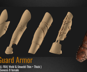 5 Woman's Arm Guard Armor PACK (VOL.01). Marvelous Designer/Clo3D project file+OBJ,FBX