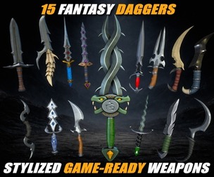 Stylized Fantasy Dagger Pack – 15 GameReady Weapons