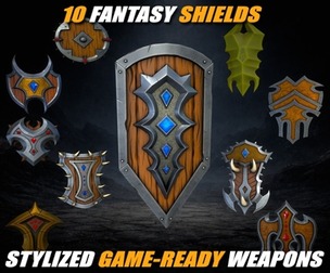 Stylized Fantasy Shield Pack – 10 GameReady Weapons