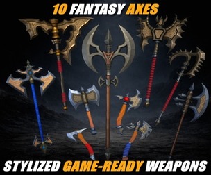 Stylized Fantasy Axe Pack – 10 GameReady Weapons