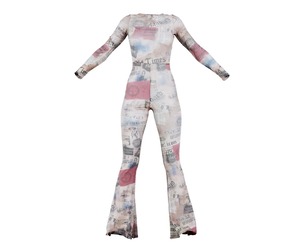 Open Back Newspaper Flared Catsuit