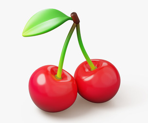 Pair of Stylized Cherries with Leaf