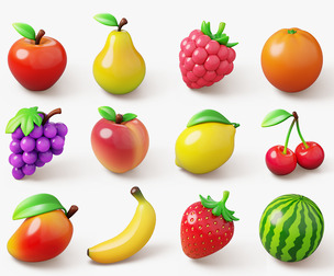 Set of Stylized Colorful Fruits