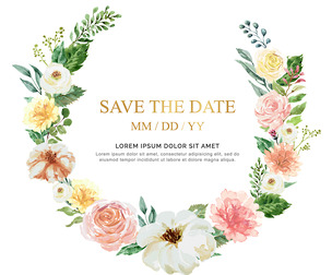 Elegant Watercolor Floral Wreath Hand Drawn Wedding Invites Card, EPS File