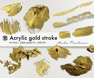 Real Acrylic Gold Paint Stroke Set PNG Clipart 300 DPI Printable Instant Download