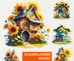 50 Sunflower Houses Clipart