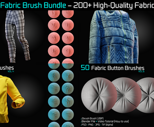 Ultimate Fabric Brush Bundle – 200 High Quality Fabric Brushes - Blender & ZBrush ( 30% OFF)