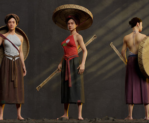 Realistic Asia Model 3D with Skirt Clothing