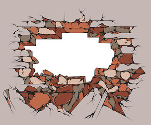 Hole in brick wall, Demolished, Crushed, Damaged Wall, EPS file