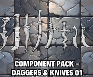 Component Pack - Daggers & Knives 01 - 32mm scale for 3D printing