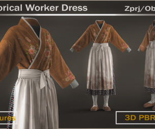 Historical Worker Dress- 3D Pbr outfit (zprj/fbx/obj)