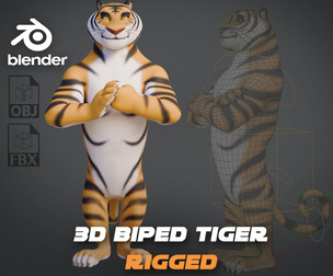 Biped Tiger Rigged Low-poly 3D model