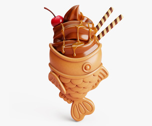 Chocolate Taiyaki Ice Cream Stylized