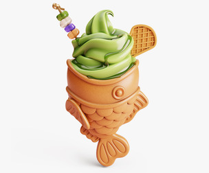Matcha Taiyaki Ice Cream Stylized