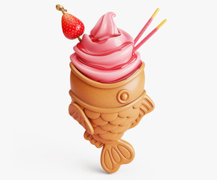 Strawberry Taiyaki Ice Cream Stylized