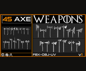 45 Models Of Weapons - Cold Weapons-3D Model+Uv - Axe Base Mesh-Vol 01