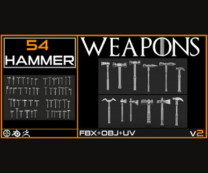 54 Models Of Hammer-Hammer- Cold Weapons-Game Ready Model-Vol 02