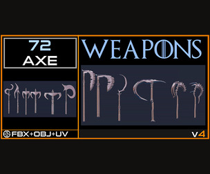 72 Models Of Weapons-Axe Weapon - Cold Weapons-3Dmodel+Uv Editing-Vol 04