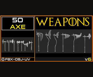 50 Models Of Weapons - Axe Base Mesh - Cold Weapons-Military Weapons - Weapons - Vol 06