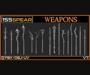 155 Models Of Weapons - Cold Weapons-3D Model And UV-Spear Weapons-Vol 07