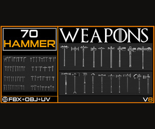70 Models Of Weapons - Cold Weapons-Hammer Weapons-Game Ready Model And UV-Vol 08