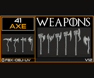 41 Models Of Weapons - Cold Weapons-Axe Base Mesh - 3D Model And UV-Vol 12