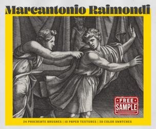 Free Sample - Marcantonio Raimondi Procreate Kit (Procreate Brushes, Paper Textures & Color Palette)
