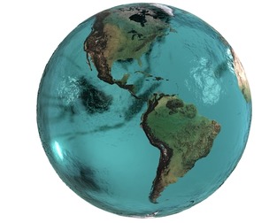 Earth Water 3D Globe Contours Map