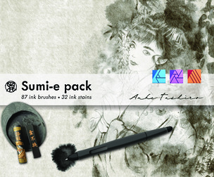 Japanese Brush and Ink Stains Set Sumi-e ink pack with Asian environment brushes for Affinity