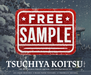 Free Sample - Tsuchiya Koitsu Procreate Kit (Procreate Brushes, Color Palettes & Washi Textures)