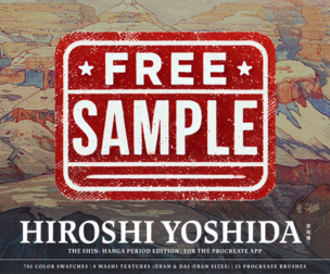 Free Sample - Hiroshi Yoshida Procreate Kit (Procreate Brushes, Washi Textures & Color Palettes)