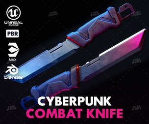 Combat Knife Katana Cyberpunk Low Poly 3D PBR UE5