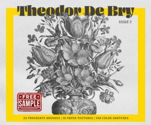 Free Sample - Theodor de Bry Procreate Kit (Procreate Brushes, Color Palettes & Paper Textures)