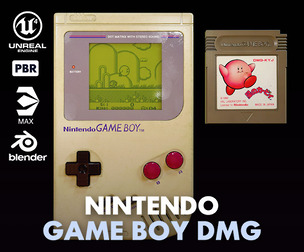 Nintendo Game Boy DMG 1989 with cartridge - Low Poly PBR UE Textures