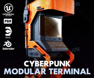Cyberpunk ATM Modular Terminal Computer Low Poly 3D PBR UE5