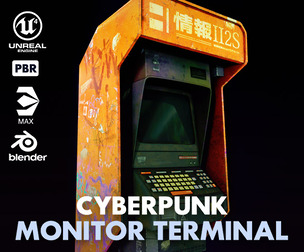Cyberpunk Monitor Terminal - Low Poly UE Game Prop