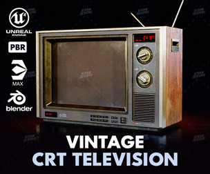 Vintage CRT Television Prop Low Poly PBR UE Textures