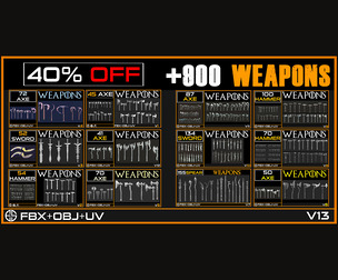 930 Weapons-Cold Weapon -Weapon Base Mesh-Axe-Hammer-Sword-Fantasy And Realistic Weapon-Vol 13