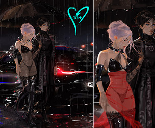 Black and Pink, a rainy night+All versions