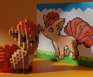 Vulpix Voxel Pokemon Stylized Cubic