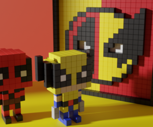 Wolverine Deadpool Superhero Voxel Stylized Cubic