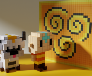 Aang Appa Avatar Voxel Stylized Cubic