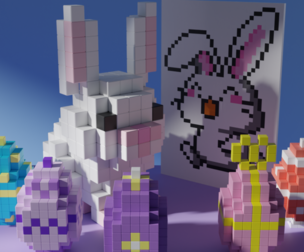 Easter Bunny with Colorful Eggs Voxel Stylized Cubic