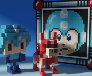 Mega Man Rush Retro Game Voxel Stylized Cubic