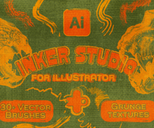 INKER Studio Vector Brushes for Illustrator | Grunge Textures and Authentic Retro illustrator Inkers